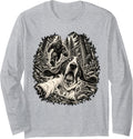 Basset Hound Selfie Running from Bigfoot Funny Forest Long Sleeve T-Shirt - Adult Unisex Heather Grey