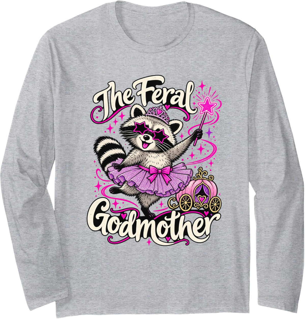 Raccoon Pumpkin Coach The Feral Godmother Long Sleeve T-Shirt - Adult Unisex Heather Grey