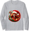 Cavalier King Charles Spaniel Dog Ruby Christmas Swirl Long Sleeve T-Shirt - Adult Unisex Heather Grey