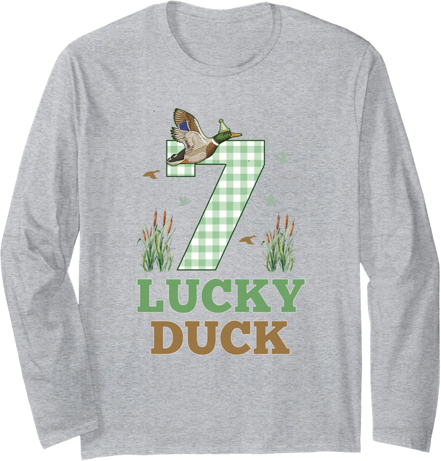Mallard Duck 7th Birthday Duck Hunting Party 7 Year Old Long Sleeve T-Shirt - Adult Unisex Heather Grey