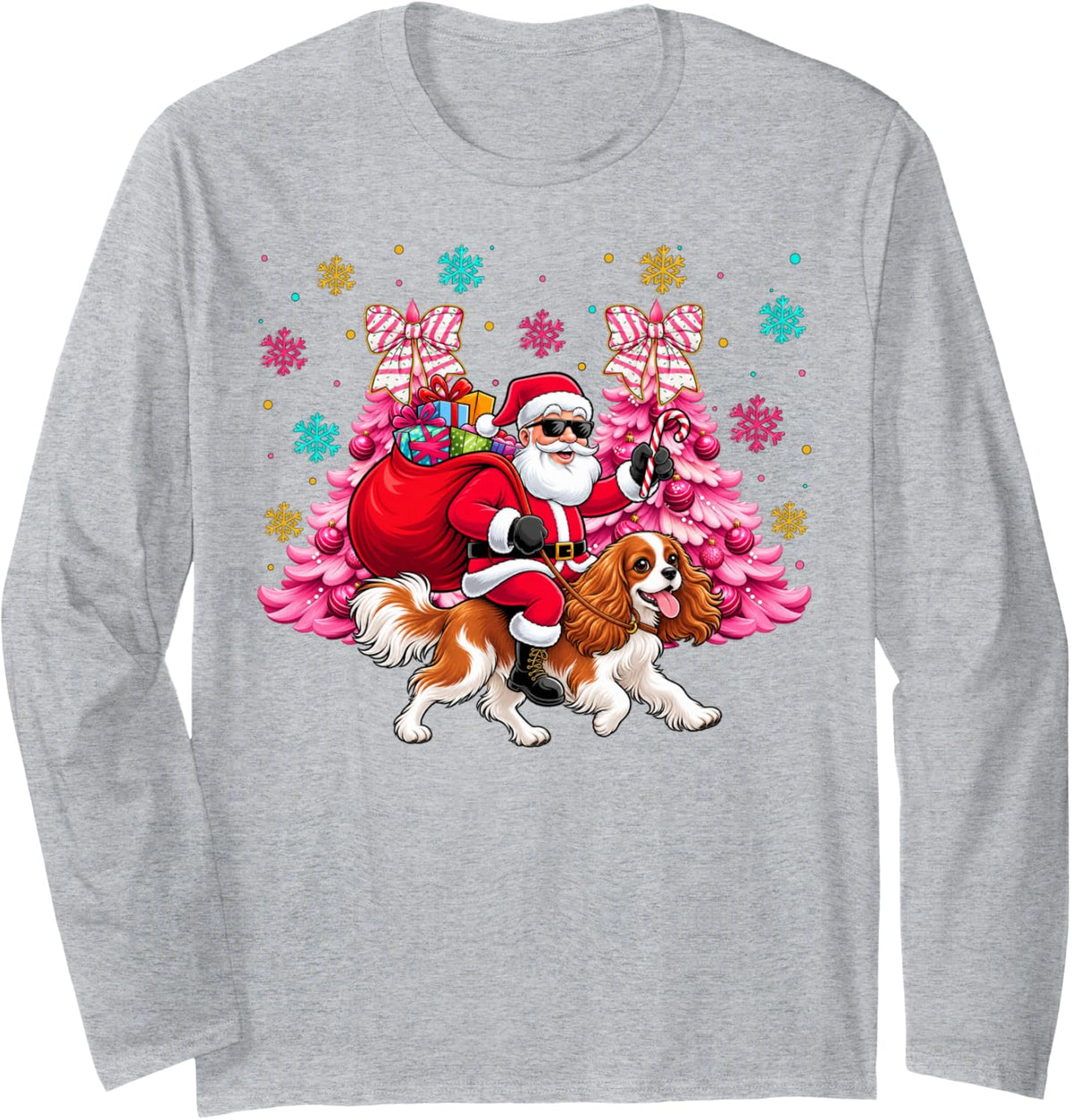 Christmas Cavalier King Charles Spaniel Owner Girls Dog Xmas Long Sleeve T-Shirt - Adult Unisex Heather Grey