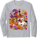 Cavalier King Charles Spaniel Halloween Witch Ghost Pumpkin Long Sleeve T-Shirt - Adult Unisex Heather Grey