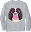 Cavalier King Charles Spaniel Dog Bubble Gum Pink Sunglasses Long Sleeve T-Shirt - Adult Unisex Heather Grey