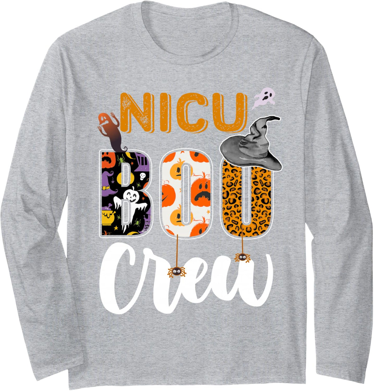 NICU Boo Crew Halloween Costume Matching Long Sleeve T-Shirt - Adult Unisex Heather Grey
