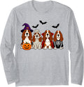 Basset Hound Ghost Witch Mummy Fall Dog Lover Halloween Long Sleeve T-Shirt - Adult Unisex Heather Grey