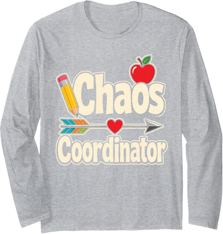 Elementary School Staff Chaos Coordinator Funny Gift Long Sleeve T-Shirt - Adult Unisex Heather Grey