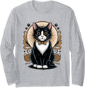 Tuxedo Cat Portrait Long Sleeve T-Shirt - Adult Unisex Heather Grey