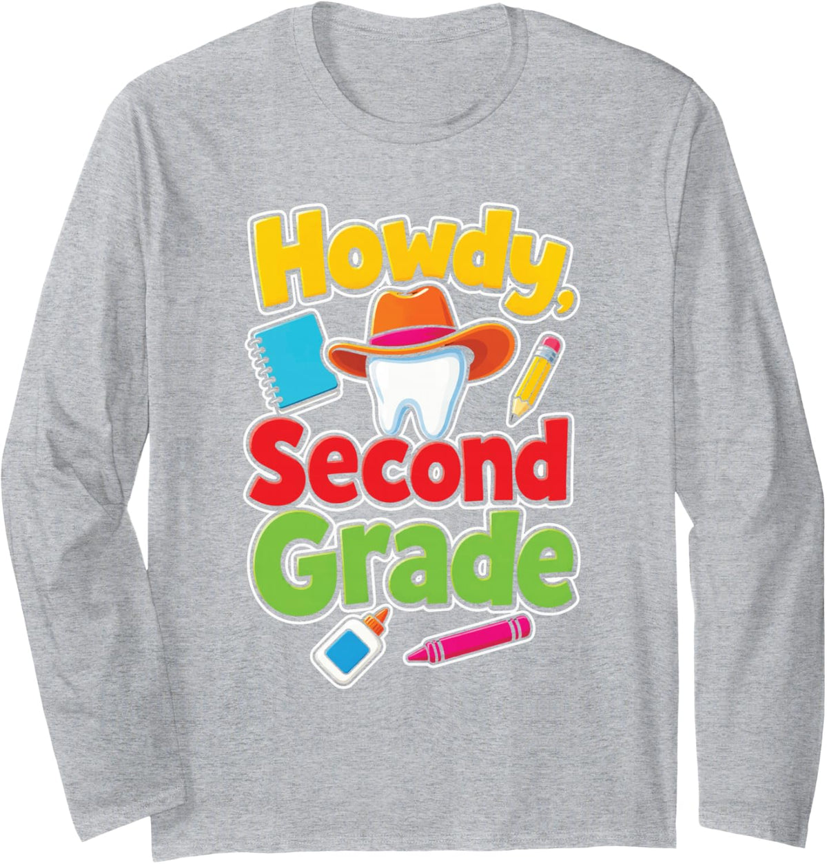 Howdy Second Grade Kids First Day Elementary School Long Sleeve T-Shirt - Adult Unisex Heather Grey
