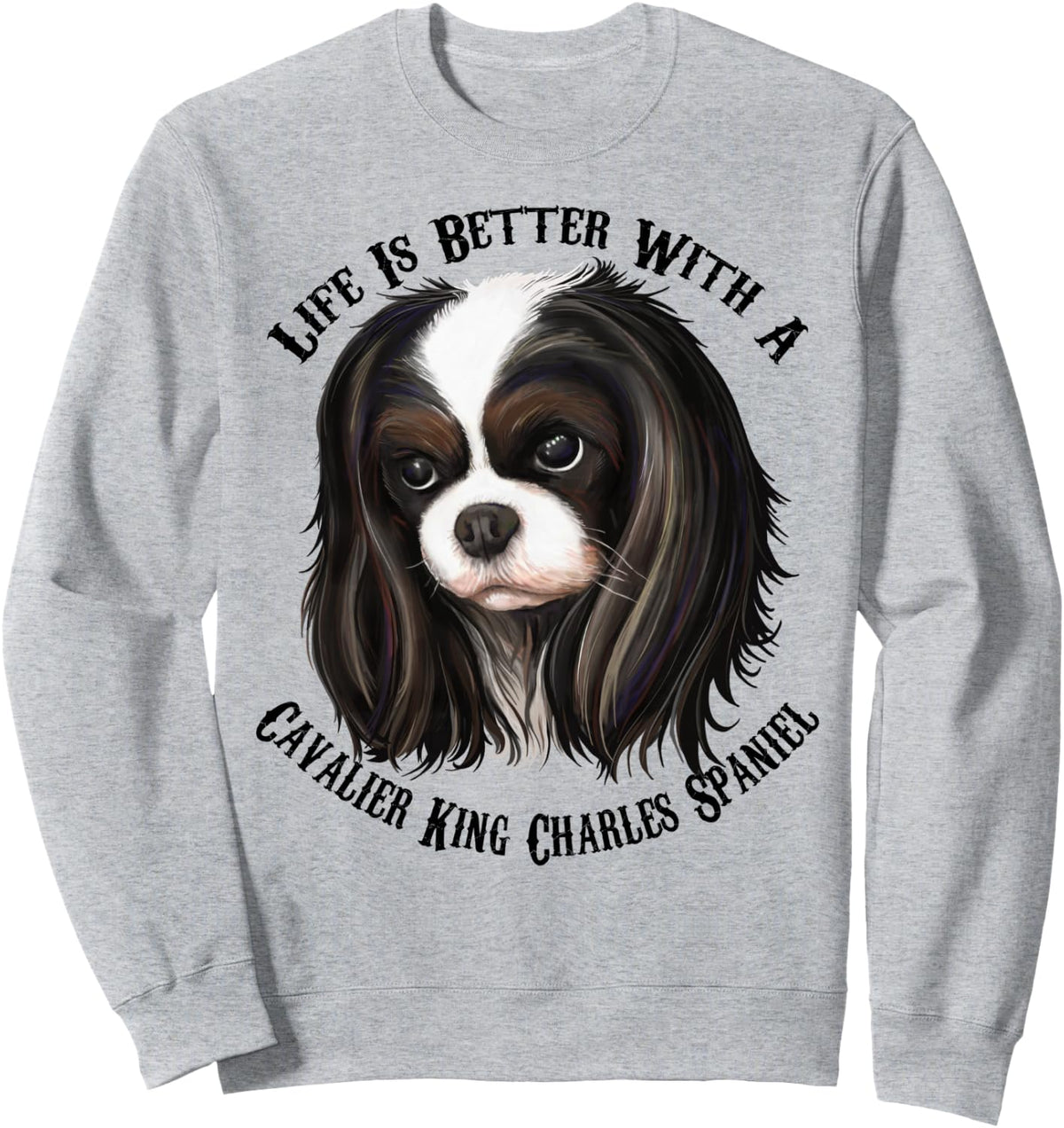 Cavalier King Charles Spaniel Sweatshirt, Tricolor Cavalier Sweatshirt - Adult Unisex Heather Grey