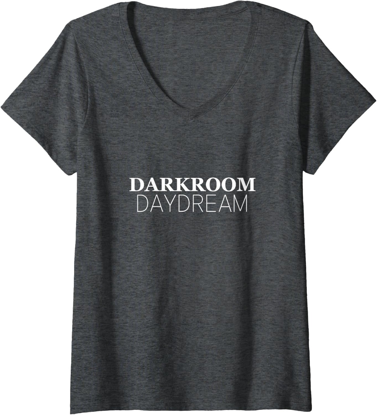 Women's Darkroom Daydream Minimal Phrase Typography V-Neck T-Shirt - Dark Heather Grey
