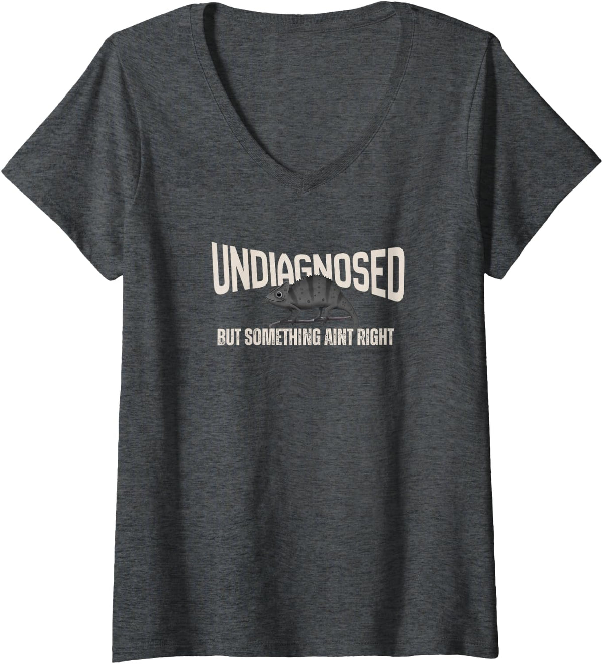 Women's Undiagnosed But Something Ain't Right Funny Chameleon Vintag V-Neck T-Shirt - Dark Heather Grey