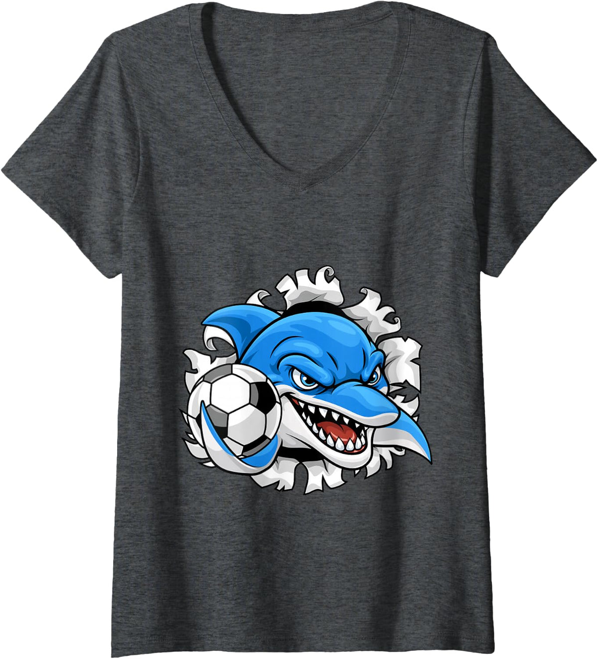 Women's Dolphin Soccer Mascot Team Player Coach Gift V-Neck T-Shirt - Dark Heather Grey