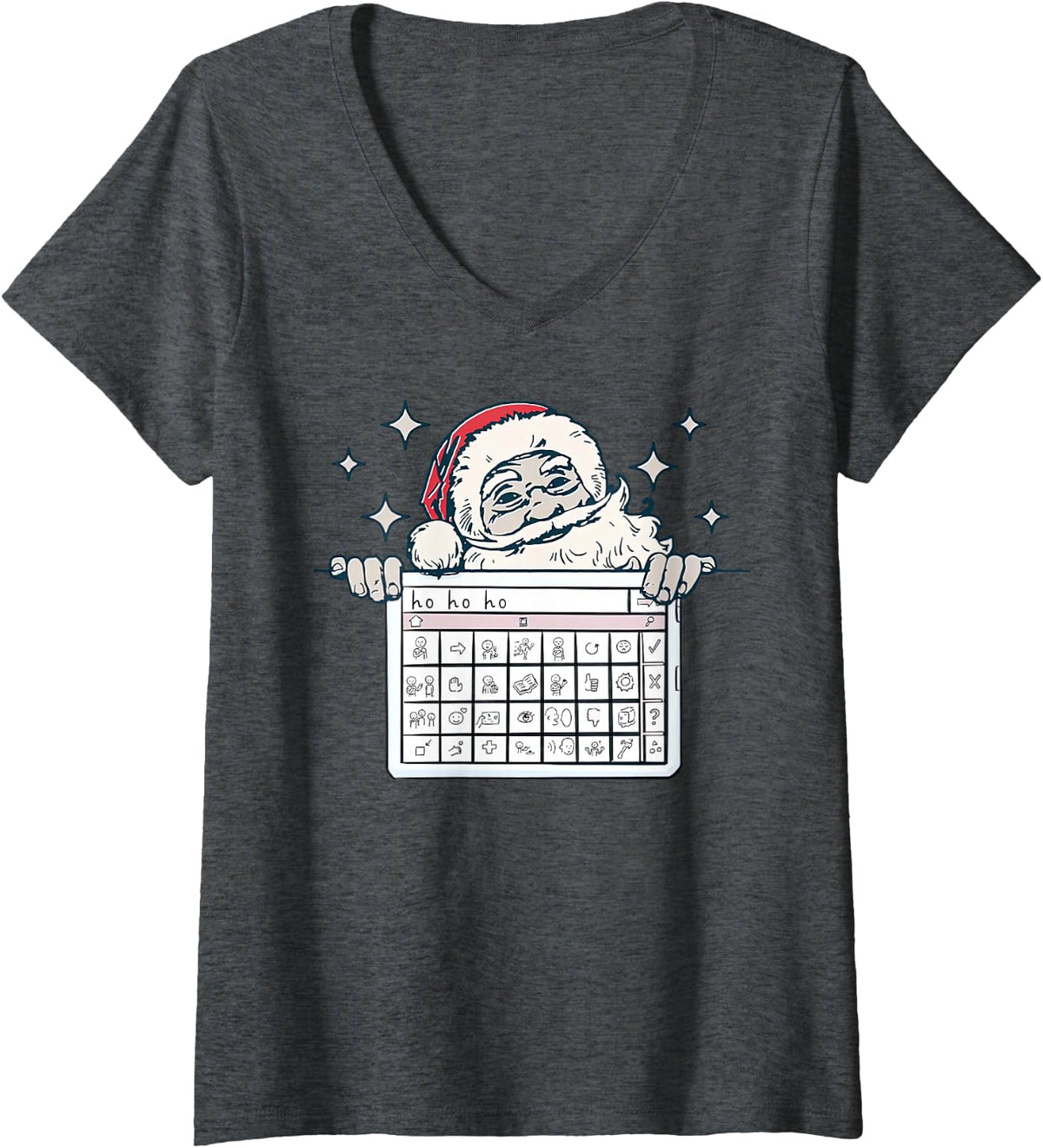 Women's AAC Awareness Santa Speech Pathologist AAC Device Christmas V-Neck T-Shirt - Dark Heather Grey