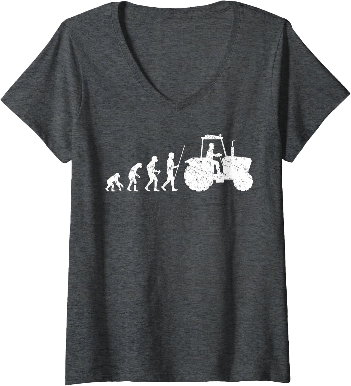 Women's Tractor Driver Evolution Corn Farmer Rancher Agriculturist V-Neck T-Shirt - Dark Heather Grey