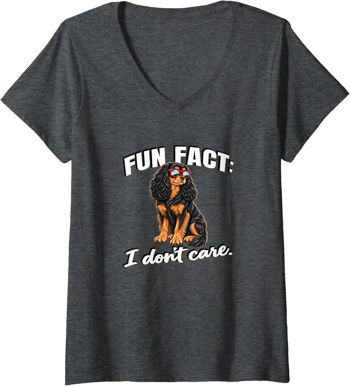Women's Womens Moms Fun Fact Black Tan Cavalier King Charles Spaniel V-Neck T-Shirt - Dark Heather Grey