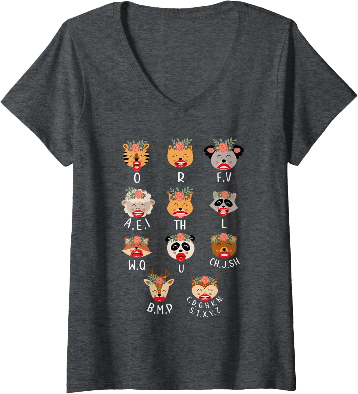 Women's Cute Animal SLP Speech Therapy Speech Language Pathologist V-Neck T-Shirt - Dark Heather Grey