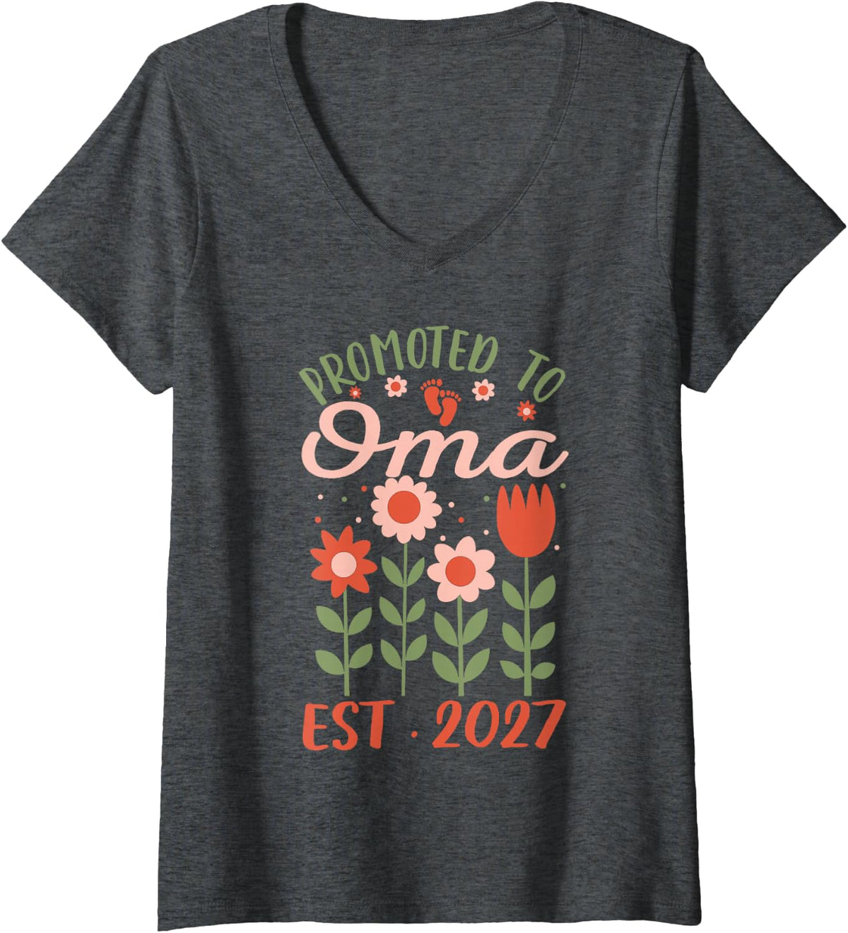 Women's Promoted to Oma Est. 2027 German Grandma V-Neck T-Shirt - Dark Heather Grey
