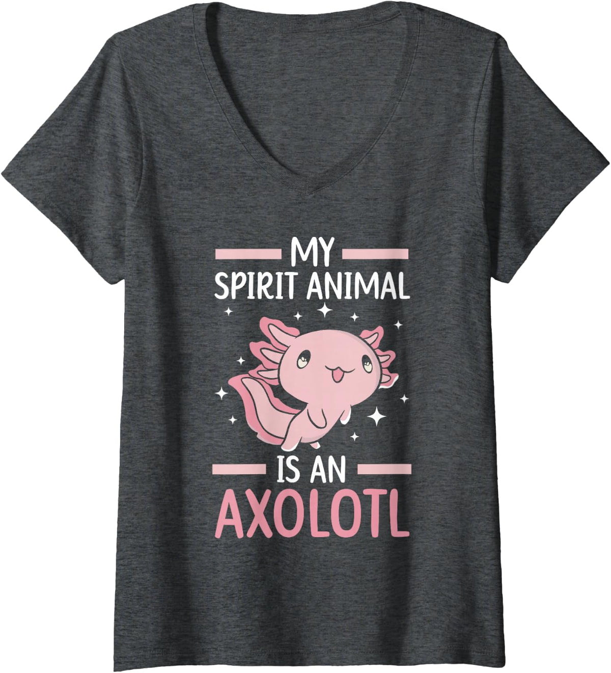 Women's My Spirit Animal is an Axolotl Aquatic Mexican Walking Fish V-Neck T-Shirt - Dark Heather Grey