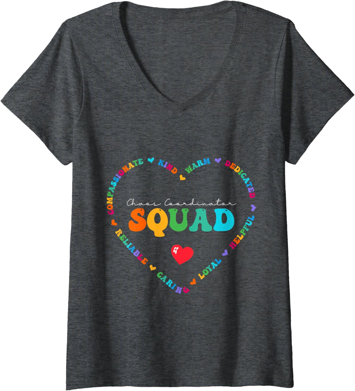 Women's Cute Chaos Coordinator Squad Appreciation Week Back School V-Neck T-Shirt - Dark Heather Grey