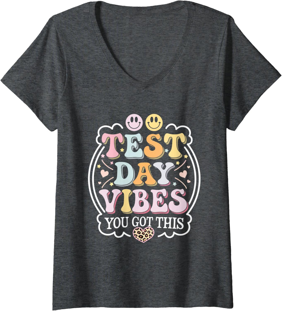Women's Test Day Vibes You Got This Cute Groovy Testing Day Teacher V-Neck T-Shirt - Dark Heather Grey