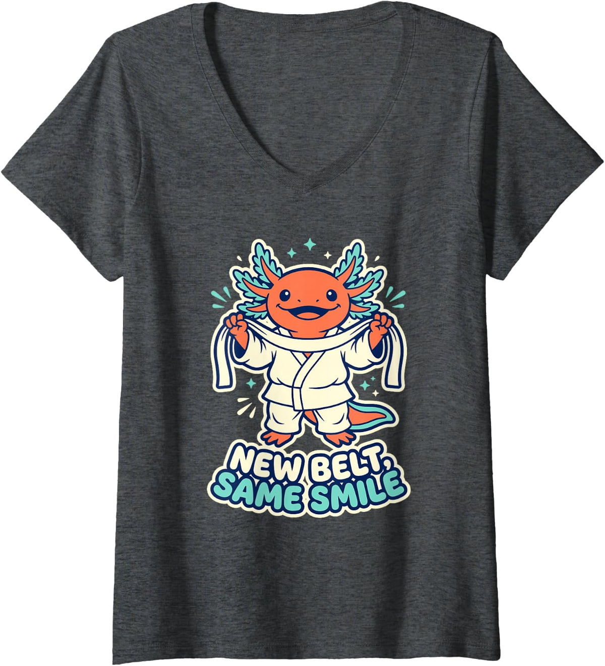 Women's New Belt, Same Smile Belt Uniform Axolotl Martial Arts V-Neck T-Shirt - Dark Heather Grey