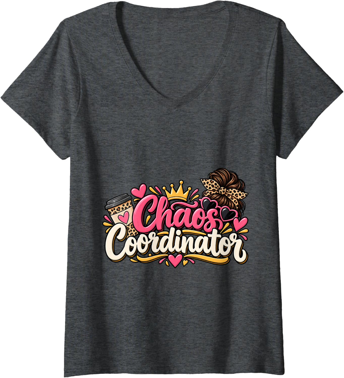 Women's Mama - Chaos Coordinator V-Neck T-Shirt - Dark Heather Grey