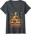 Women's Christmas Cavalier King Charles Spaniel Tree Dog Lovers V-Neck T-Shirt - Dark Heather Grey