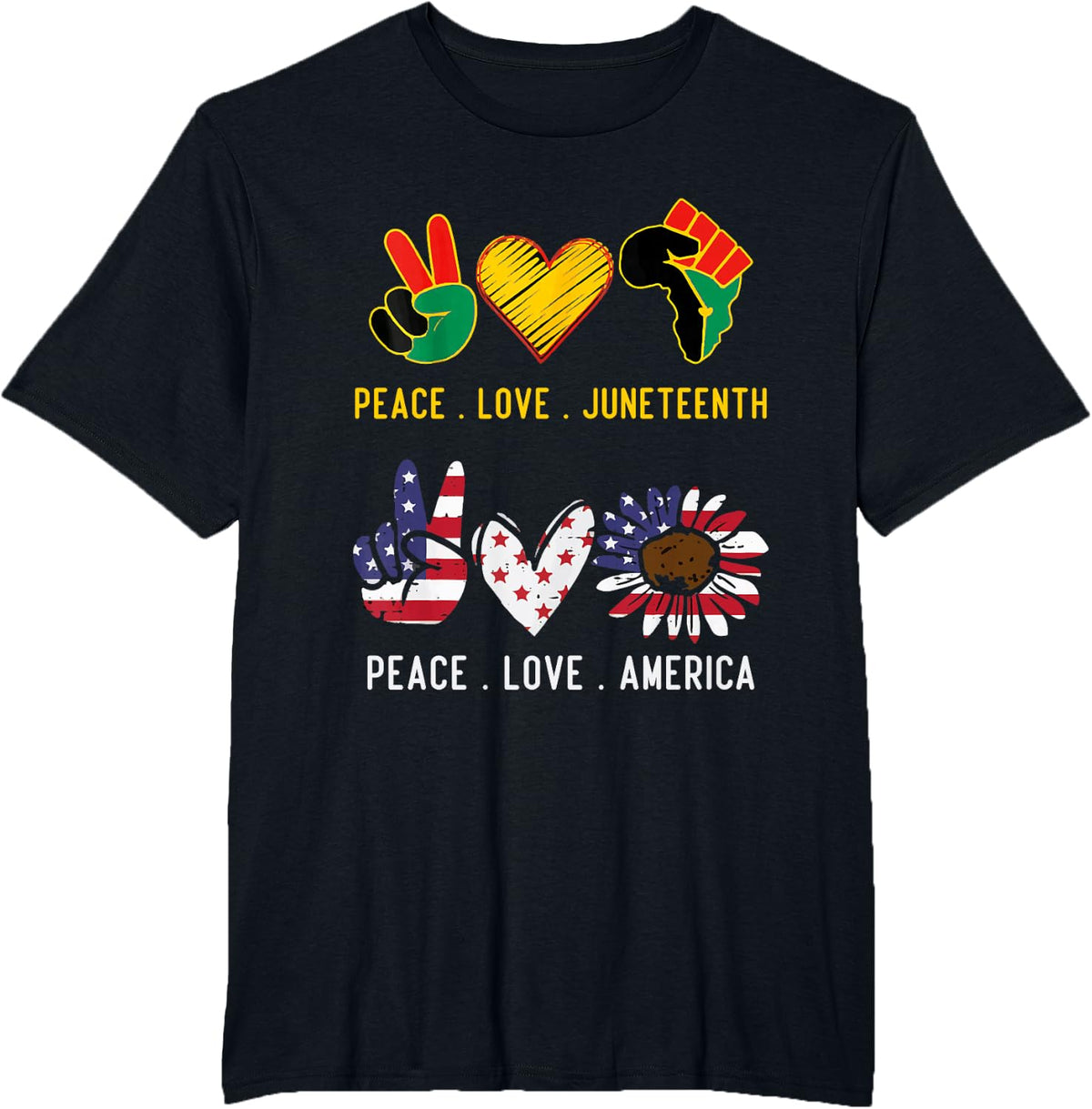 Peace Love America Juneteenth Pride Black Girl 4th Of July T-Shirt - Black