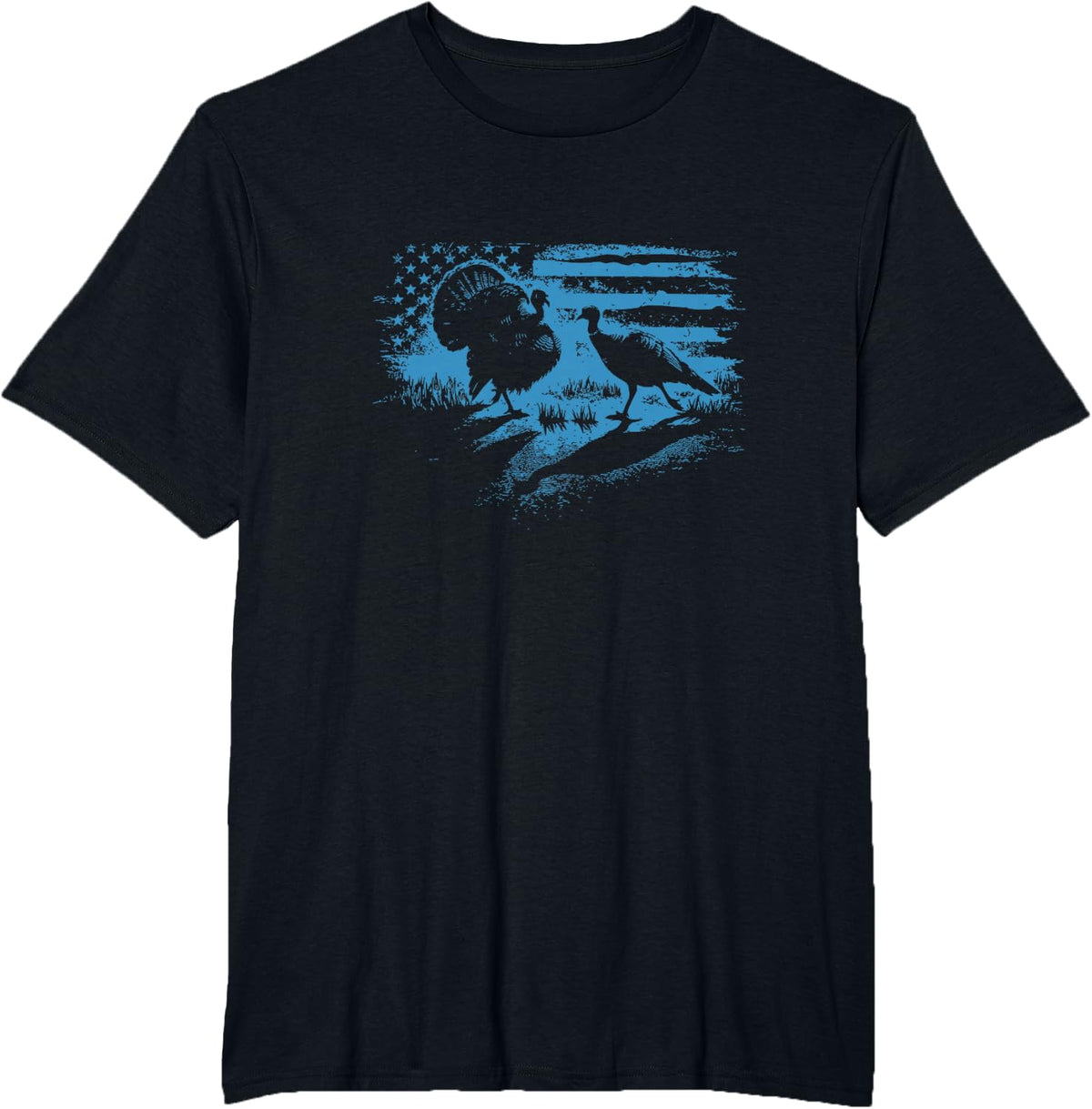 Turkey Hunter - Fun Turkey Hunting Patriotic USA Flag T-Shirt - Black