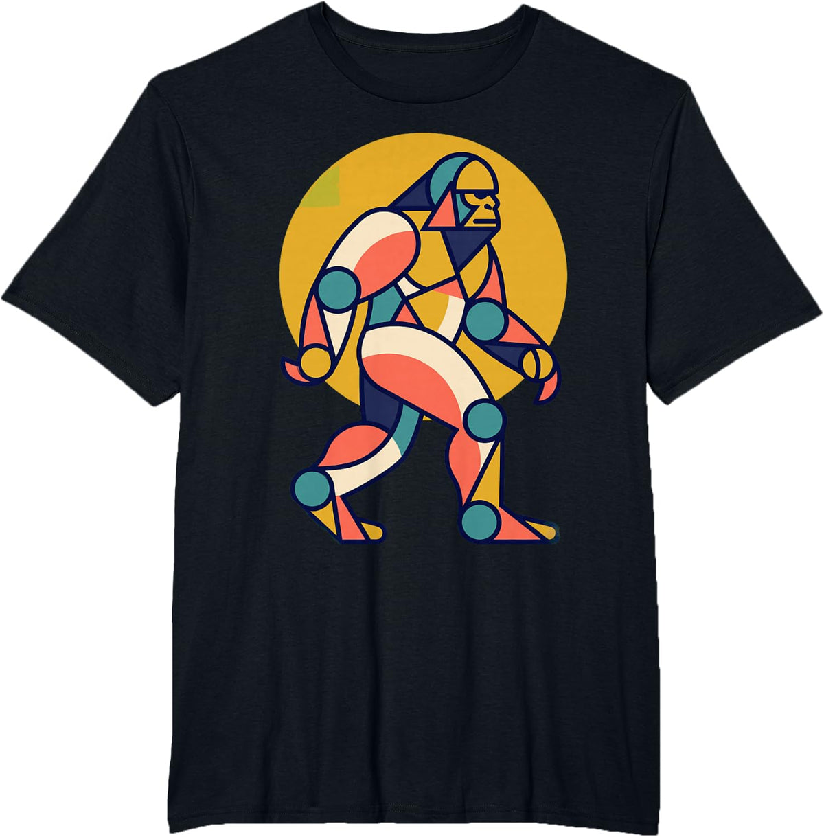 Geometric Bigfoot Sasquatch Bauhaus Abstract Modern Retro T-Shirt - Black