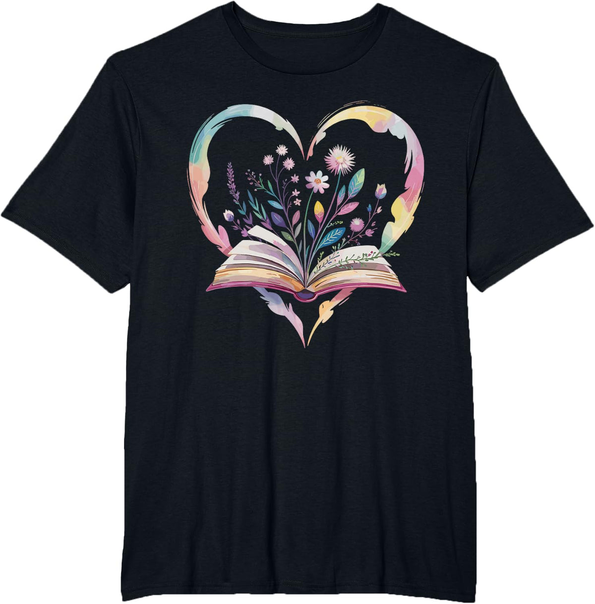 Book Lover Heart Shaped Reading Art Tee Bookworm T-Shirt For Women Men - Black