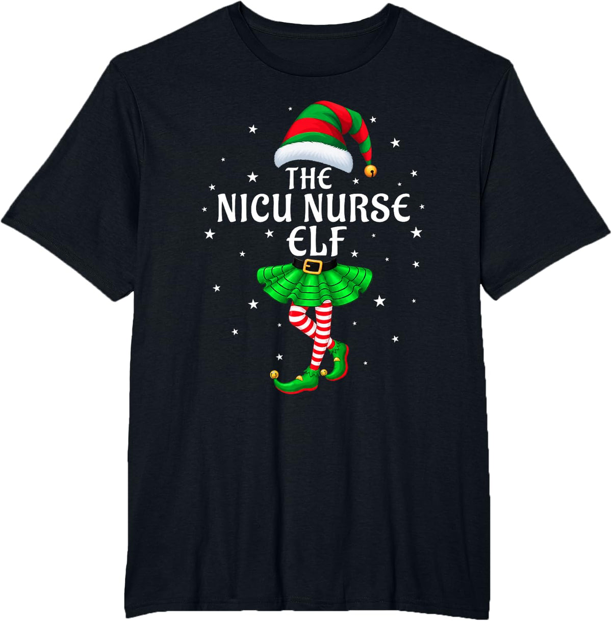 NICU Nurse Elf Christmas Family Matching Xmas Group Funny T-Shirt - Black
