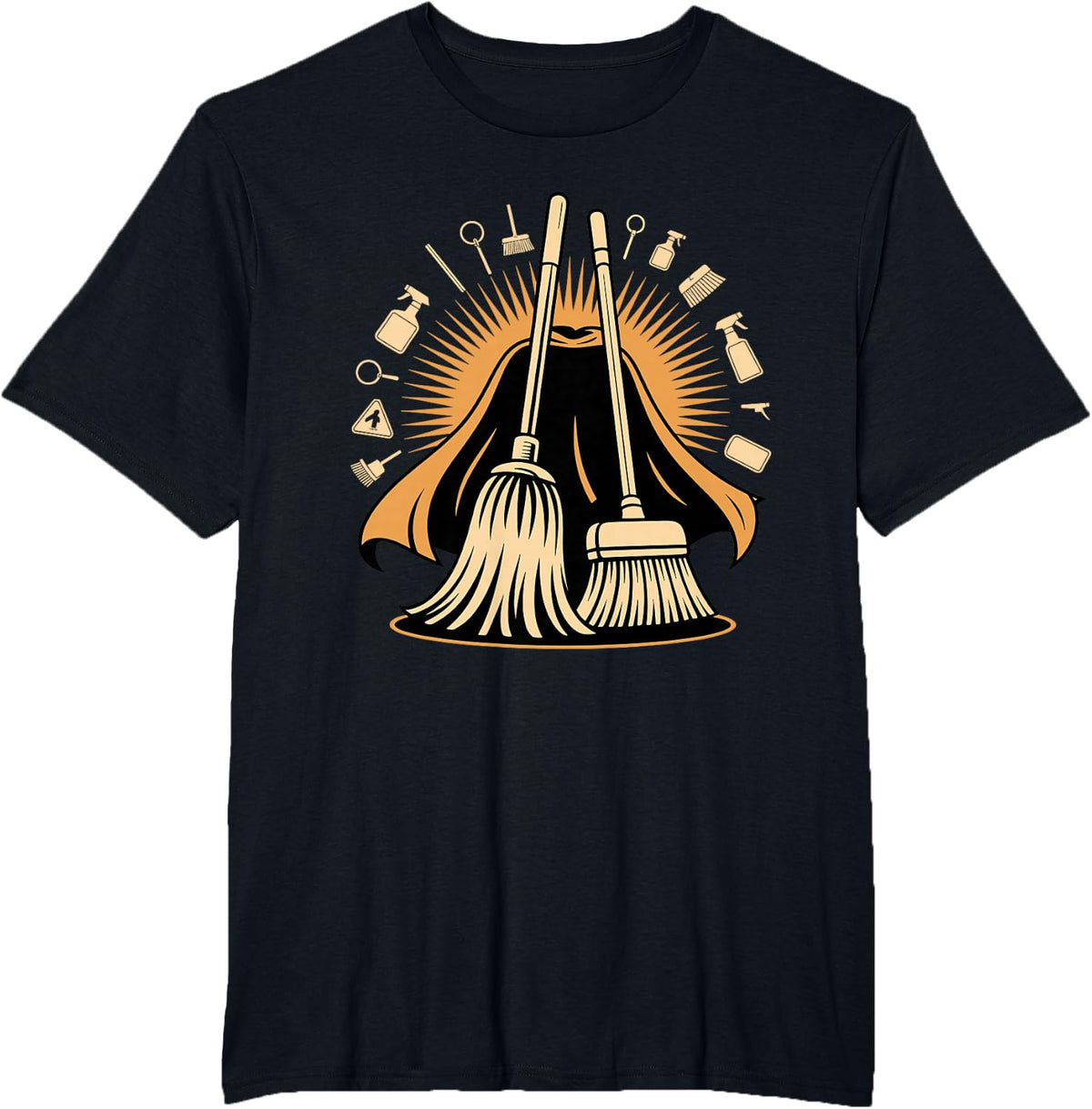 School Custodian Hero Silhouette Janitor T-Shirt - Black