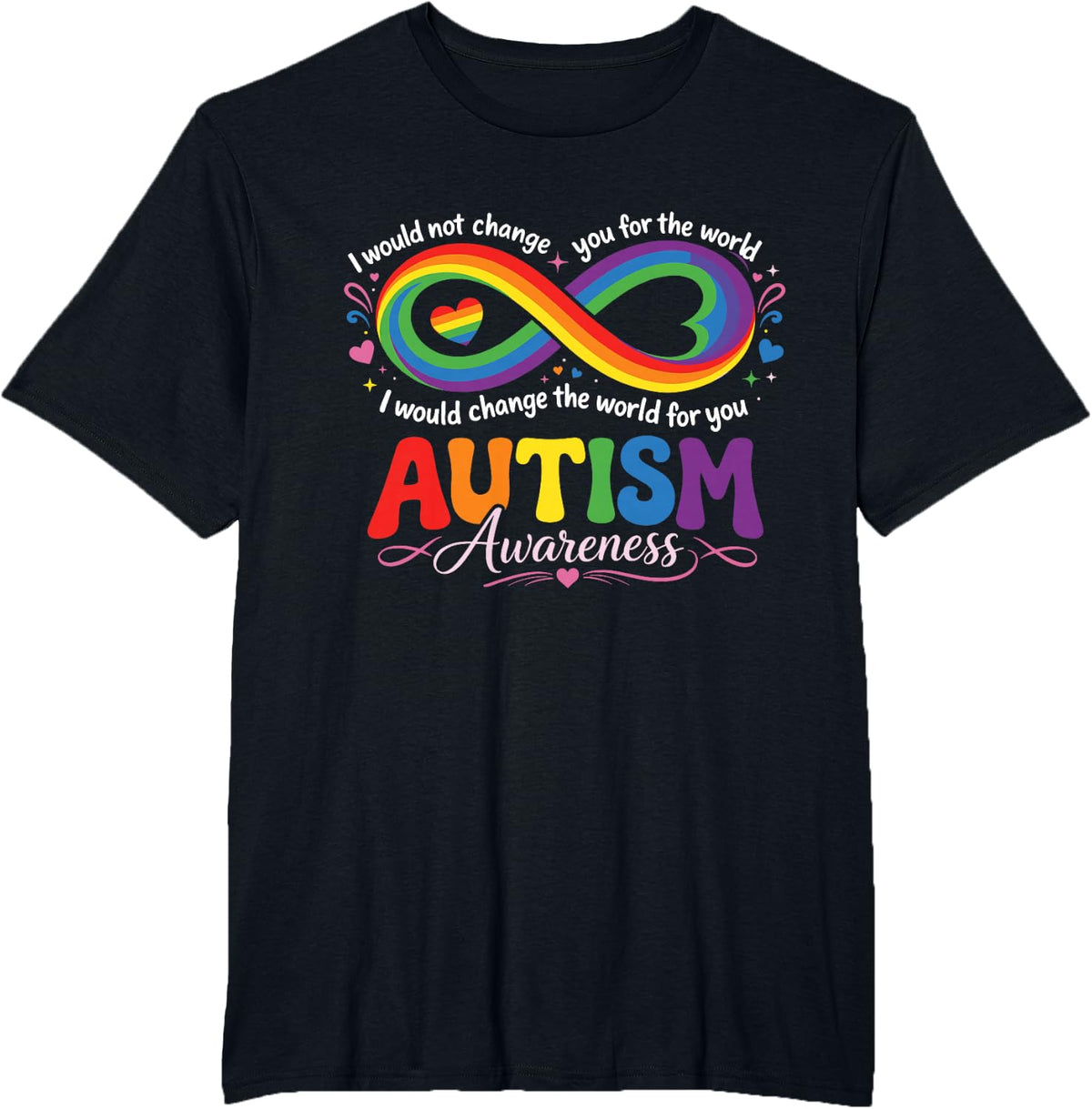 Autism Mom Awareness Rainbow Infinity Neurodiversity Heart T-Shirt - Black