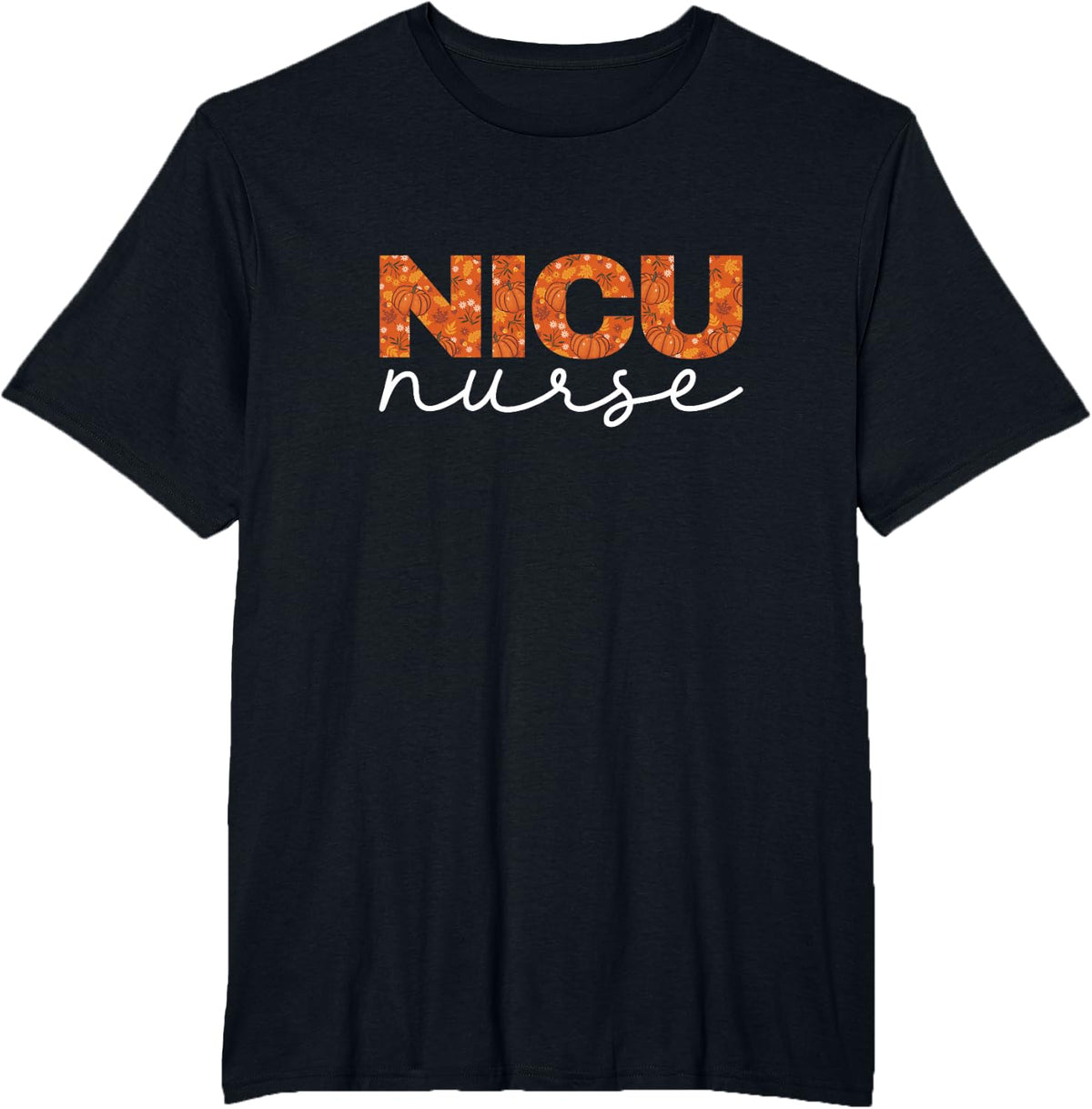 NICU Nurse Fall Leaves Design T-Shirt - Black