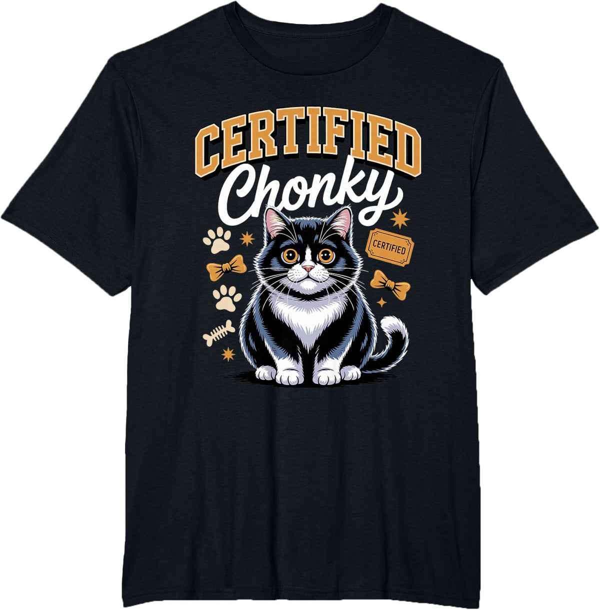 Certified Chonky Tuxedo Cat T-Shirt - Black