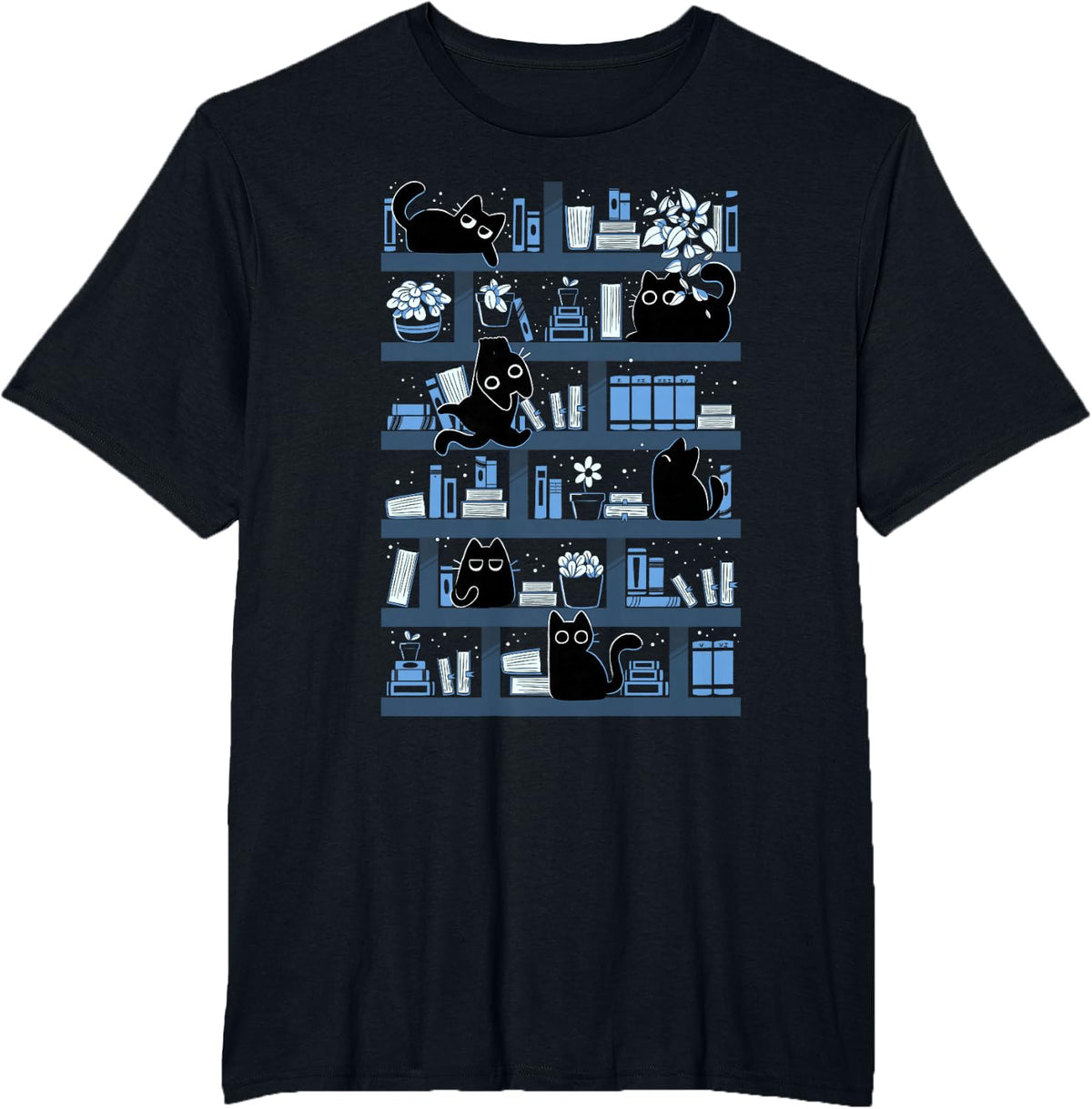 Cute Cat Shirts Purrfect Library Cats On Bookshelf Book Reader Tees T Shirts - Black
