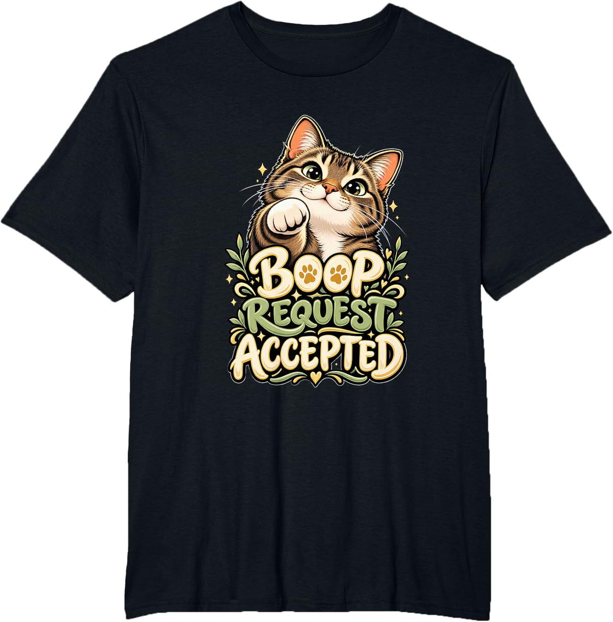 Adorable Tabby Cat Boop Request Accepted Funny Feline Pet T-Shirt - Black