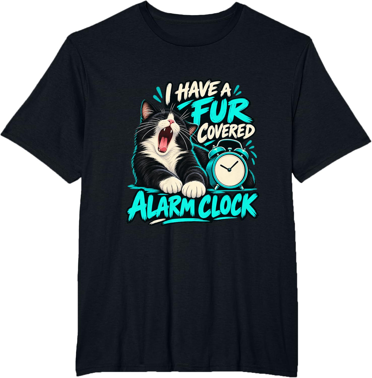 Tuxedo Cat Morning Routine Owner Feline Pet T-Shirt - Black