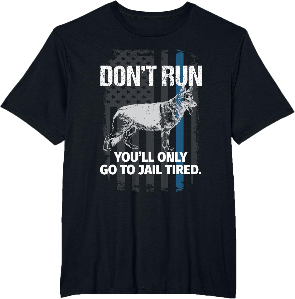 Unit Dog Thin Blue Line American Flag T-Shirt - Black