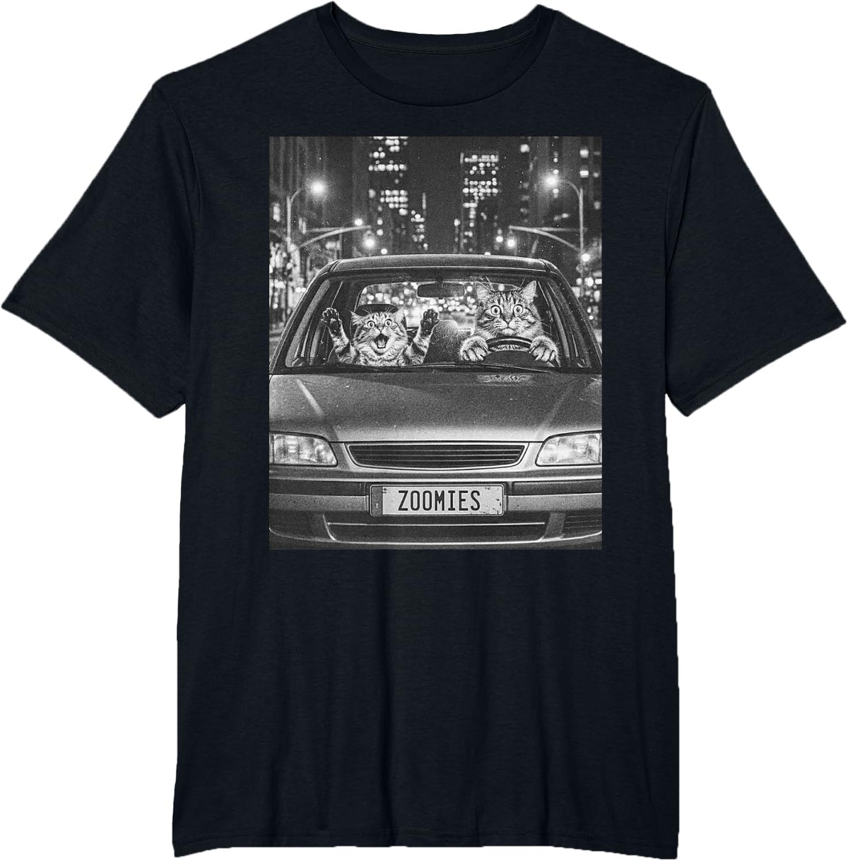 Funny Zoomies Tabby Cat Selfie Bad Driver Meme Bootleg T-Shirt - Black