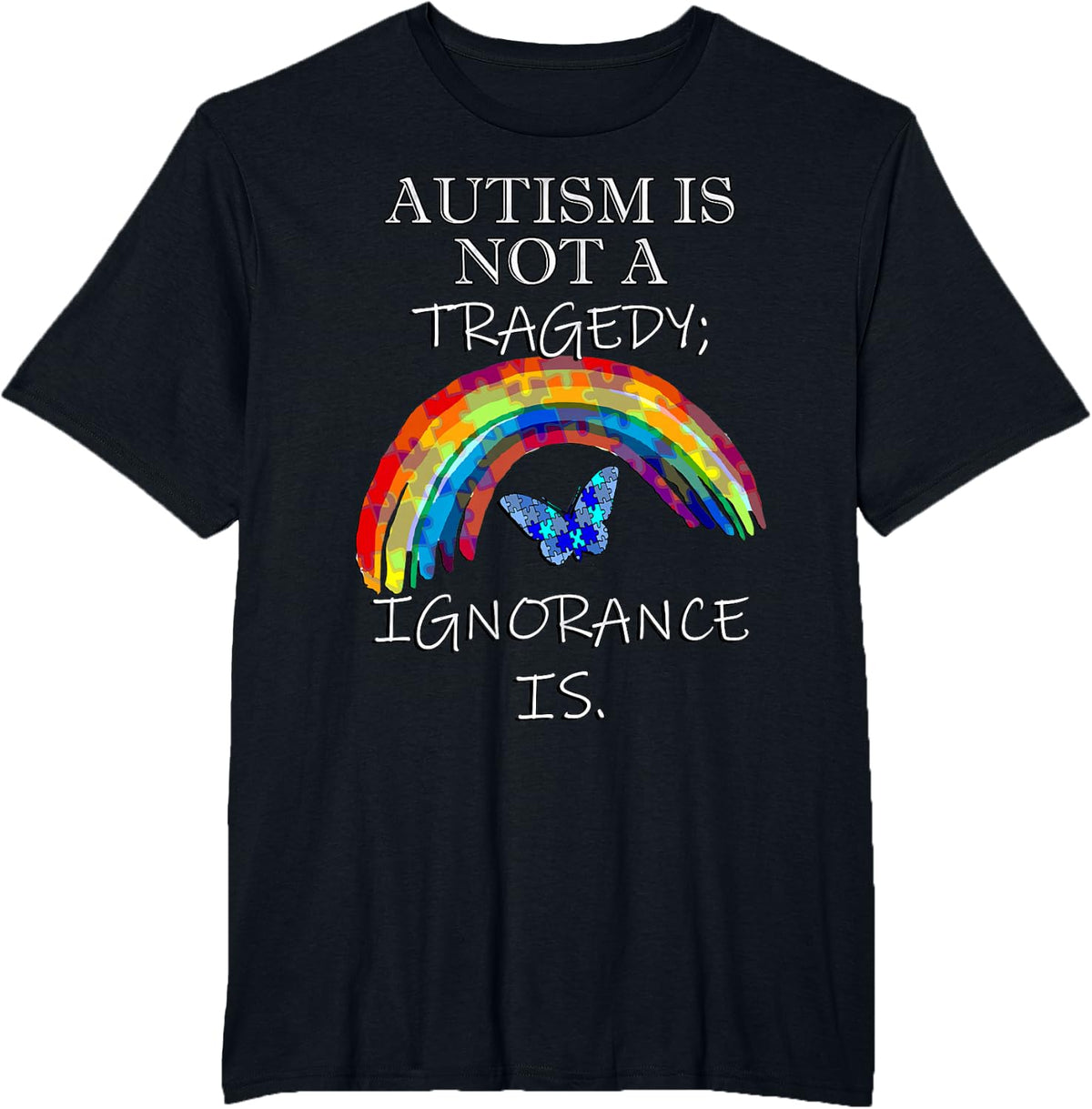 Acceptance Quote & Rainbow Autism Awareness T-Shirt - Black