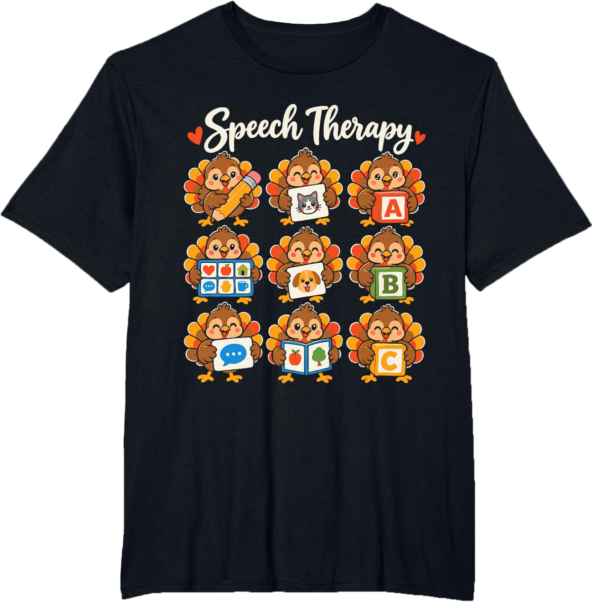 Speech Therapy Thanksgiving Turkey SLP Design Men Women T-Shirt - Black