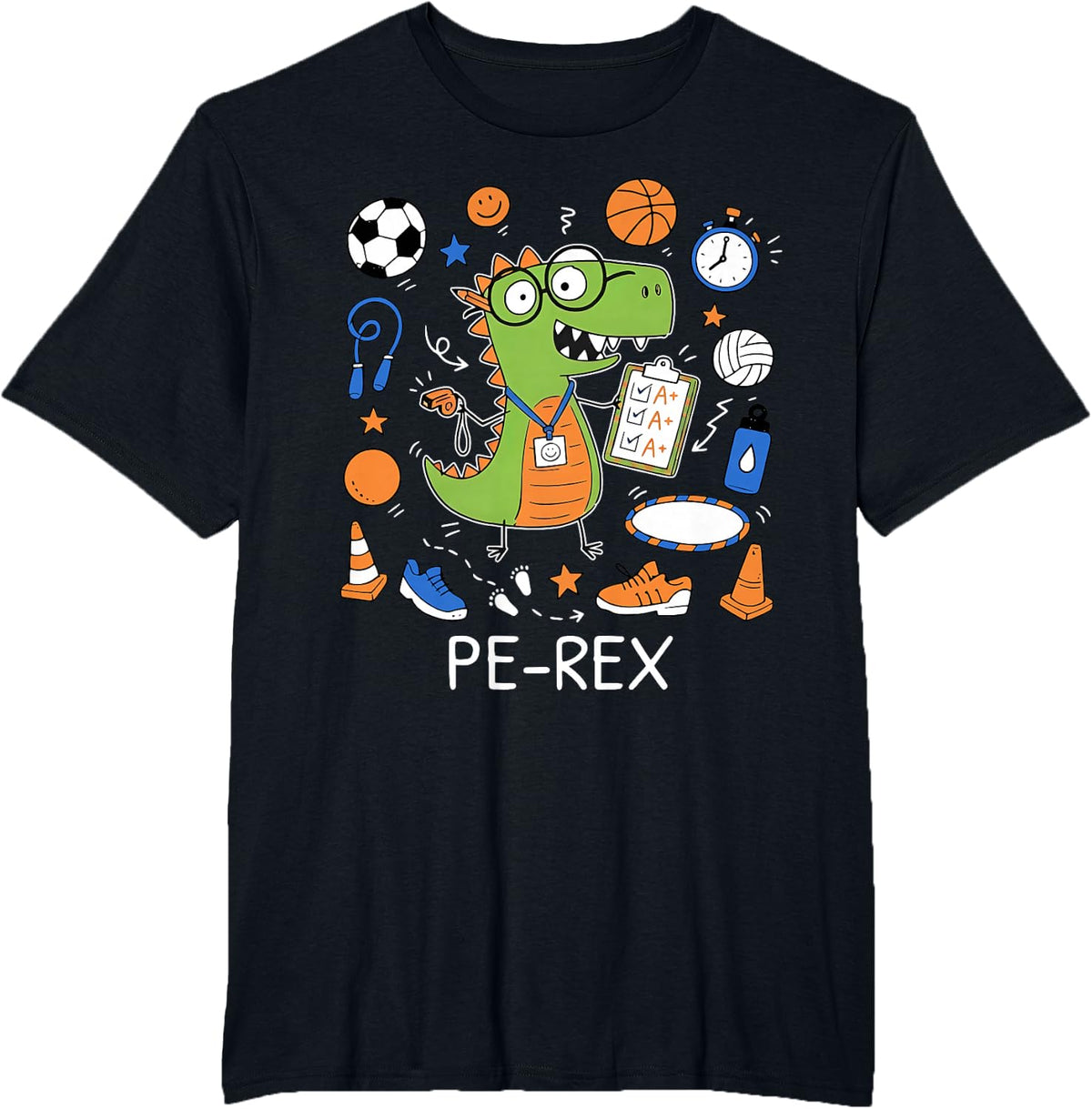 Pe-rex PE Teacher Dinosaur Funny Physical Education Teacher T-Shirt - Black