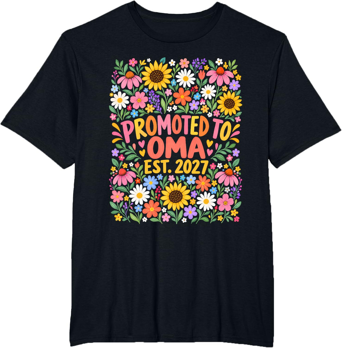 Promoted to Oma Grandmother Floral T-Shirt - Black