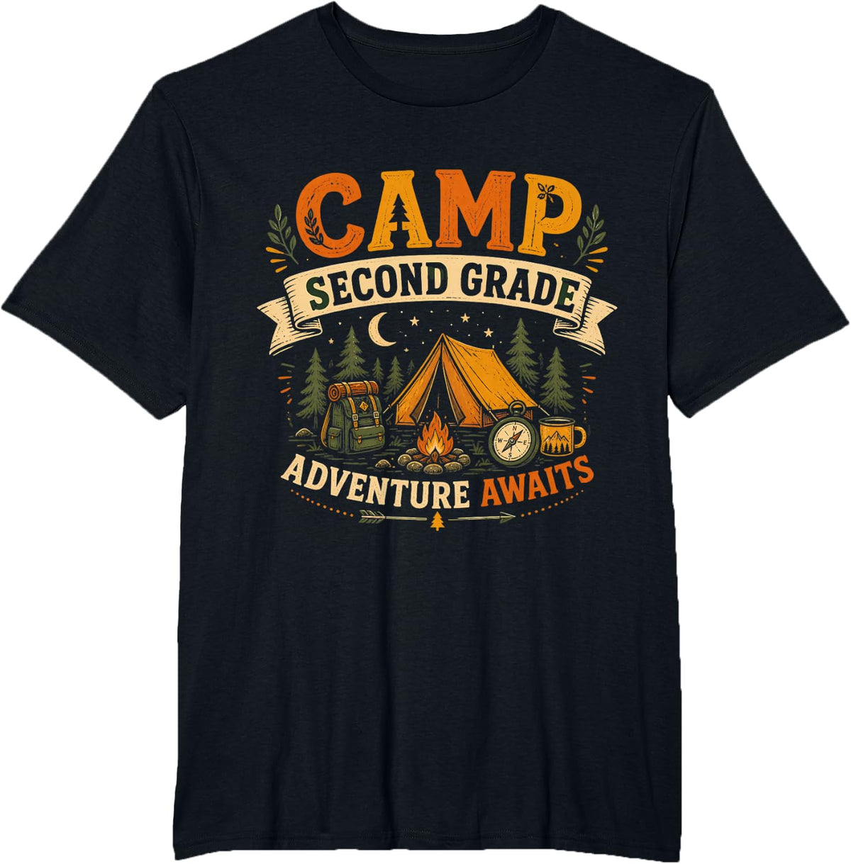 Camp Second Grade Adventure Awaits T-Shirt - Black