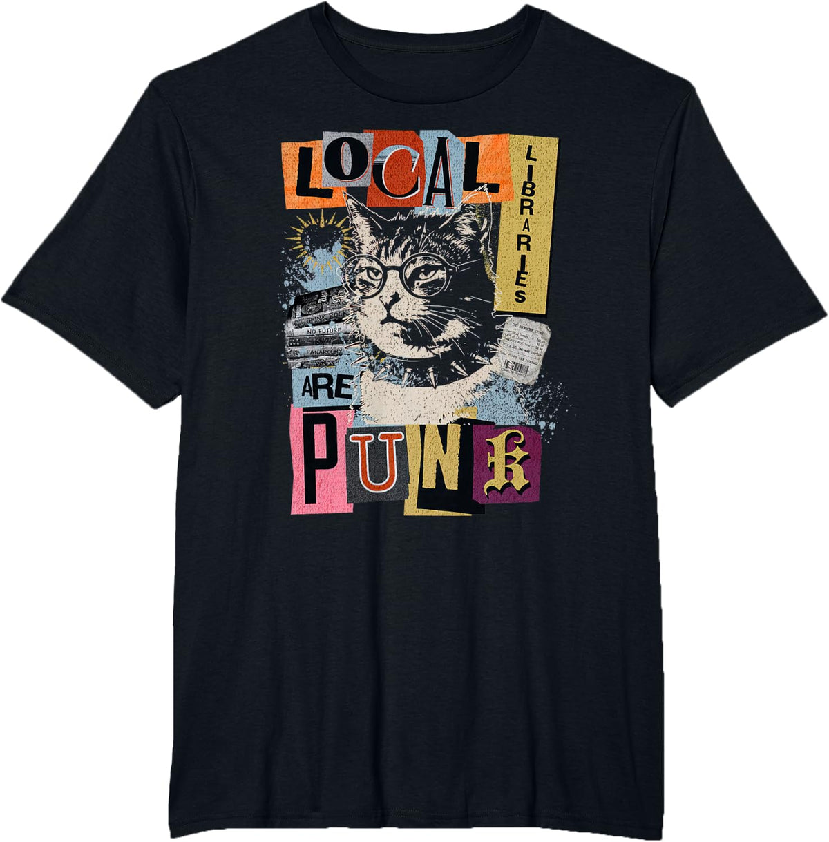 Support Your Local Library Funny Cat Reading Book Y2K T-Shirt - Black