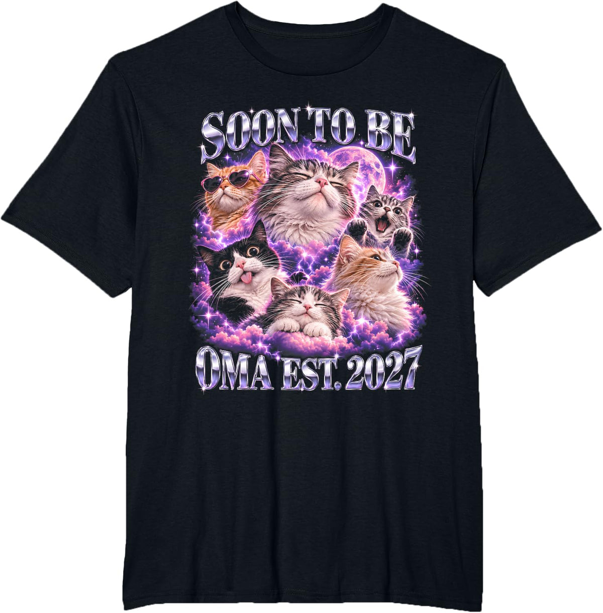 Soon to Be Oma Est 2027 Cat Lover T-Shirt - Black