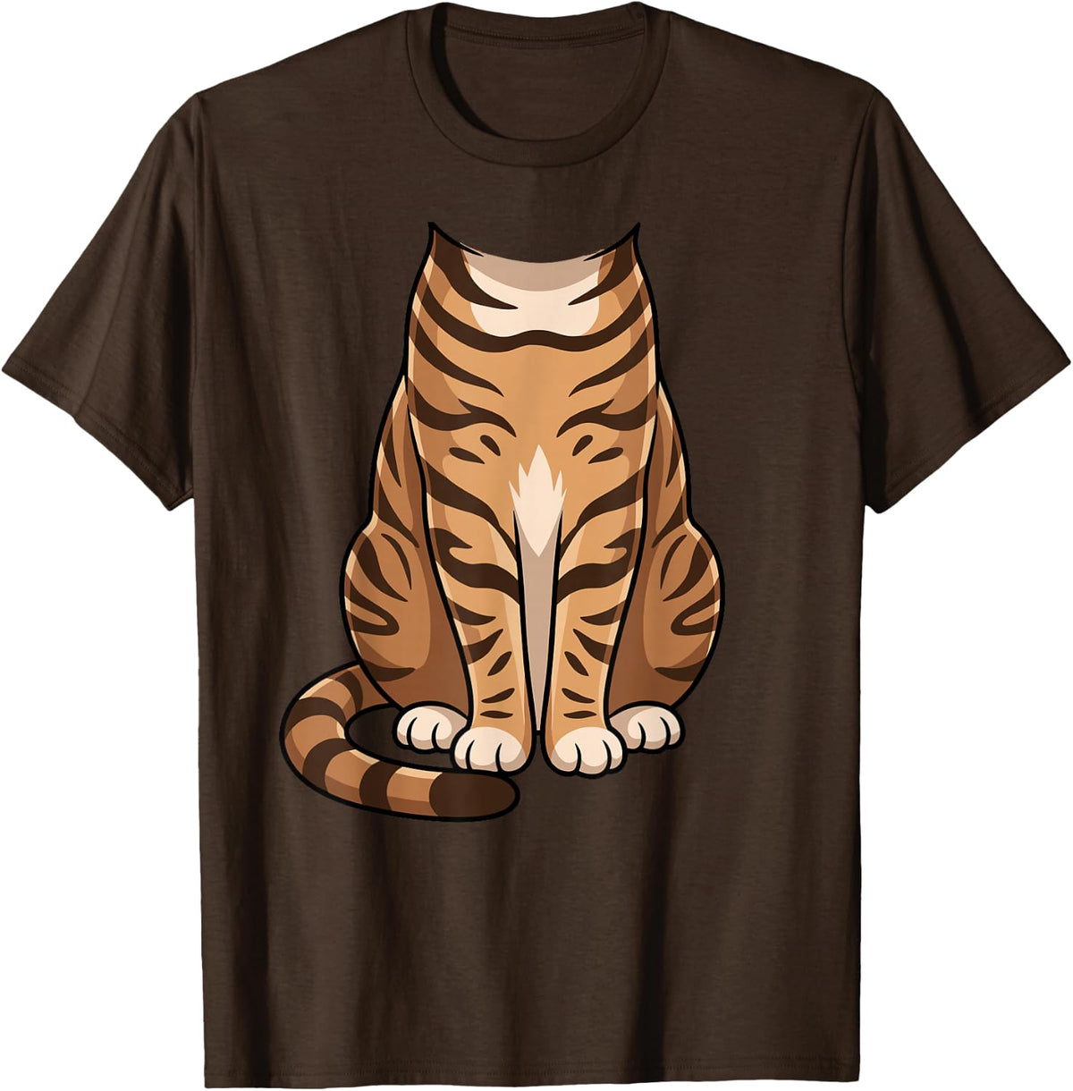 Tabby Cat Costume Body Cartoon Graphic T-Shirt - Brown