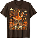 Halloween Witch Mom Basset Hound Broom Vintage Fall T-Shirt - Brown